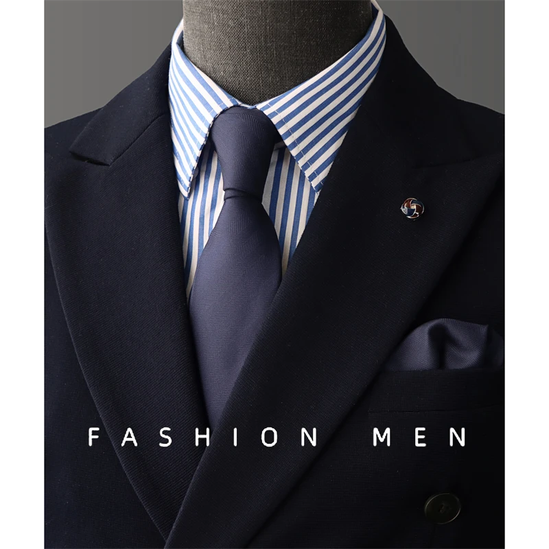 

Light Colored Luxury British Navy Blue Patterned Men's Tie Business Banquet Shirt Accessory 8CM Wide Handmade Knot Cravat