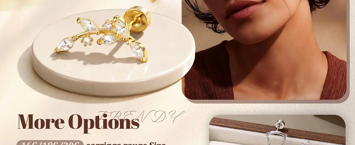 Drperfect Helix Piercing Schmuck Knorpel-Ohrringe für Frauen Flache Rückseite Chirurgenstahl Ohrring-Stapelsets Ohrstecker Creolen Einzeln – Detail 2