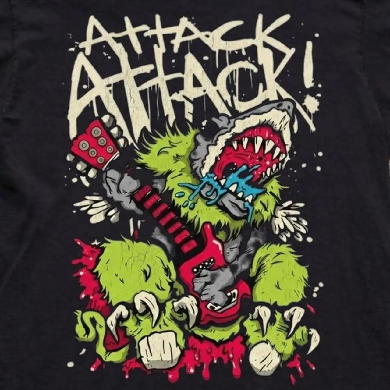 Men's Black Attack T-Shirt, Graphic Design, Zombie Gothic Decadent, Unisex Oversized Loose Casual