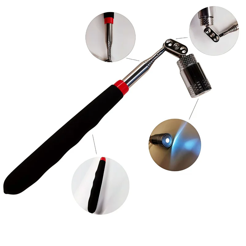 Alat Penjepit Magnetik Retraktil dengan Lampu, Cocok untuk Perbaikan Otomotif dan Perawatan Mekanik, Alat Bantu Perbaikan