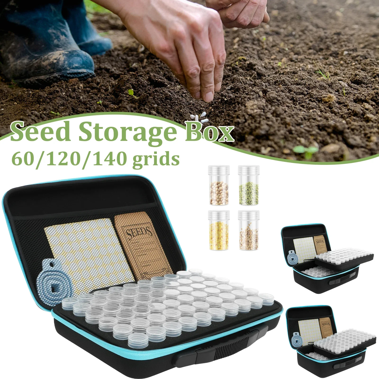 60-140 Slots Seed Organizer Box Large Capacity Sorting Seed Storage Container with Tweezer Funnel and Sticker Garden Accessories