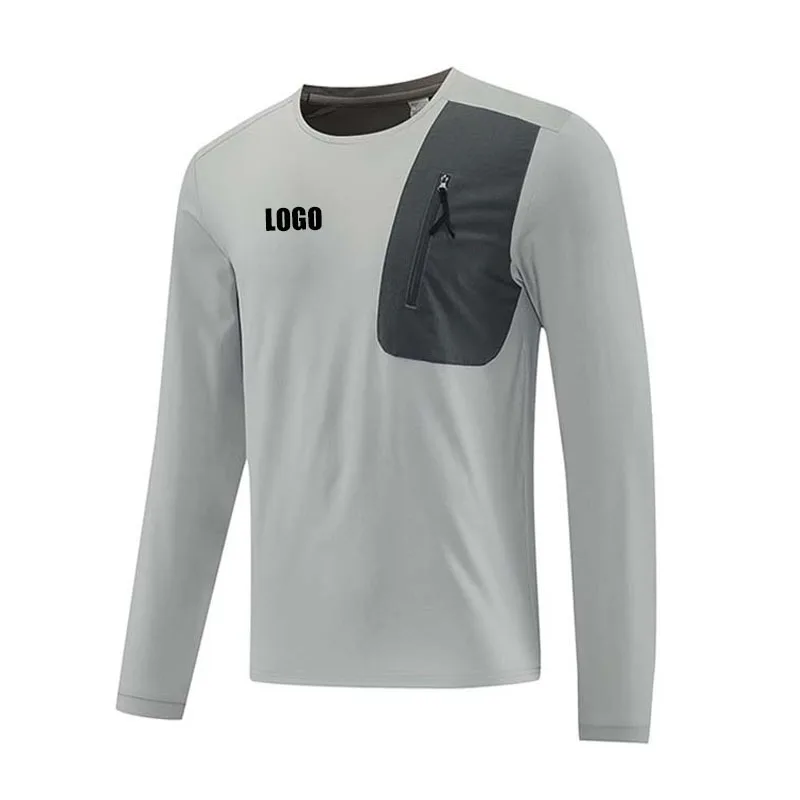 Customized LOGO Men's Autumn New Product Lightweight Comfortable Side Pocket Sports Fashion Casual Versatile Long Sleeve T-Shirt