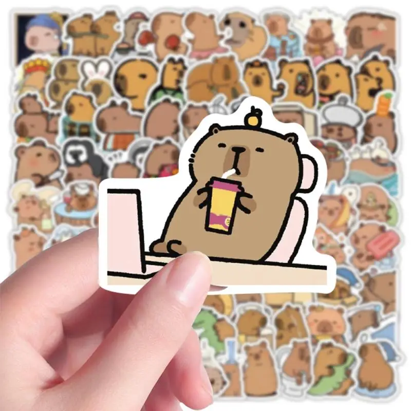 100pcs/set Cartoon Capybara Sticker Fun DIY Kid Toy Gift Decorative Decal Junk Journal Laptop Phone Luggage Bottle Waterproof