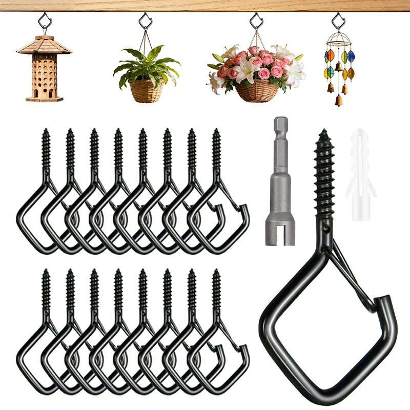 20PCS Ceiling Hooks with Safety Buckle & Wing Nut Driver Metal Screw In Hooks for String Lights Plants Chimes Bird Feeders
