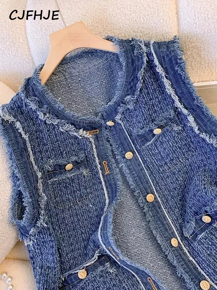 CJFHJE Tank Top tanpa lengan wanita, rompi Denim kotak-kotak Single Breasted tanpa lengan Aliran musim semi musim gugur untuk perempuan