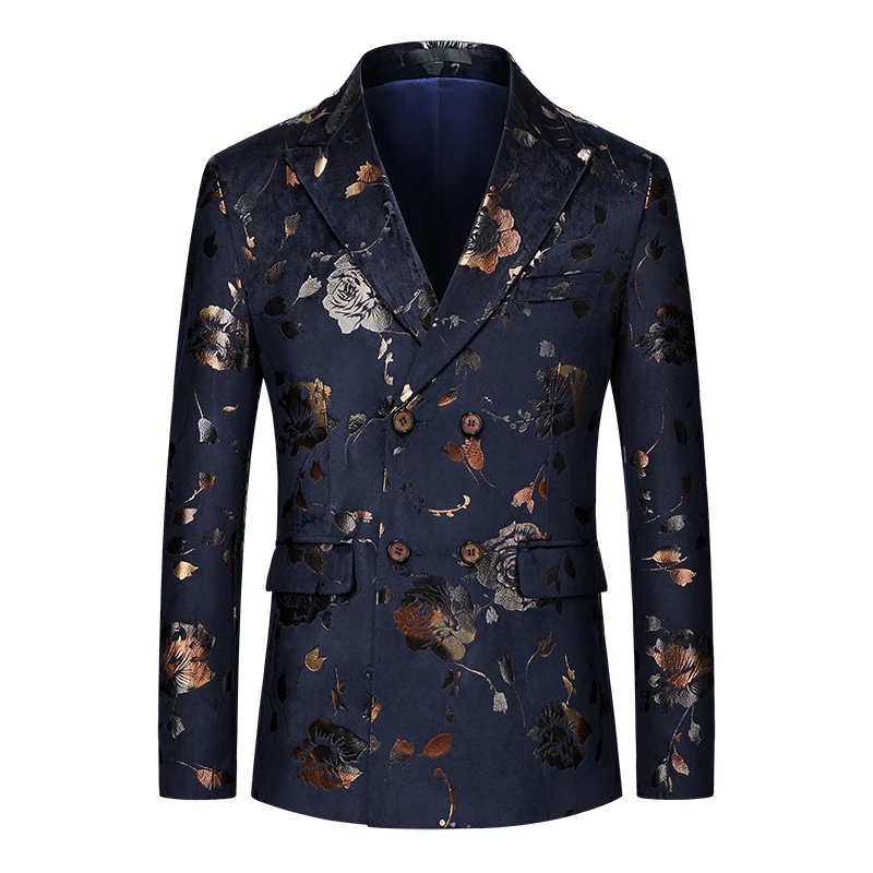 

Business Casual Floral Blazers For Men Double Breasted Slim Fit Autumn Quality Soft Comfortable Jacquard Jackets Terno Masculino