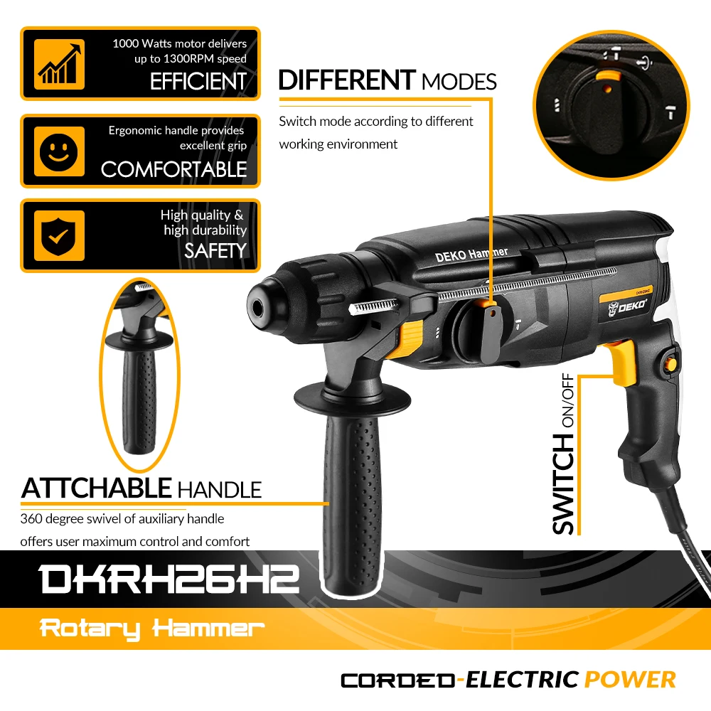 DKRH SERIES ELECTRIC DRIL WITH BMC & BASIC ACCESSORIESL MULTIFUNCTIONAL ROTARY HAMMER PERFORATOR DEKO