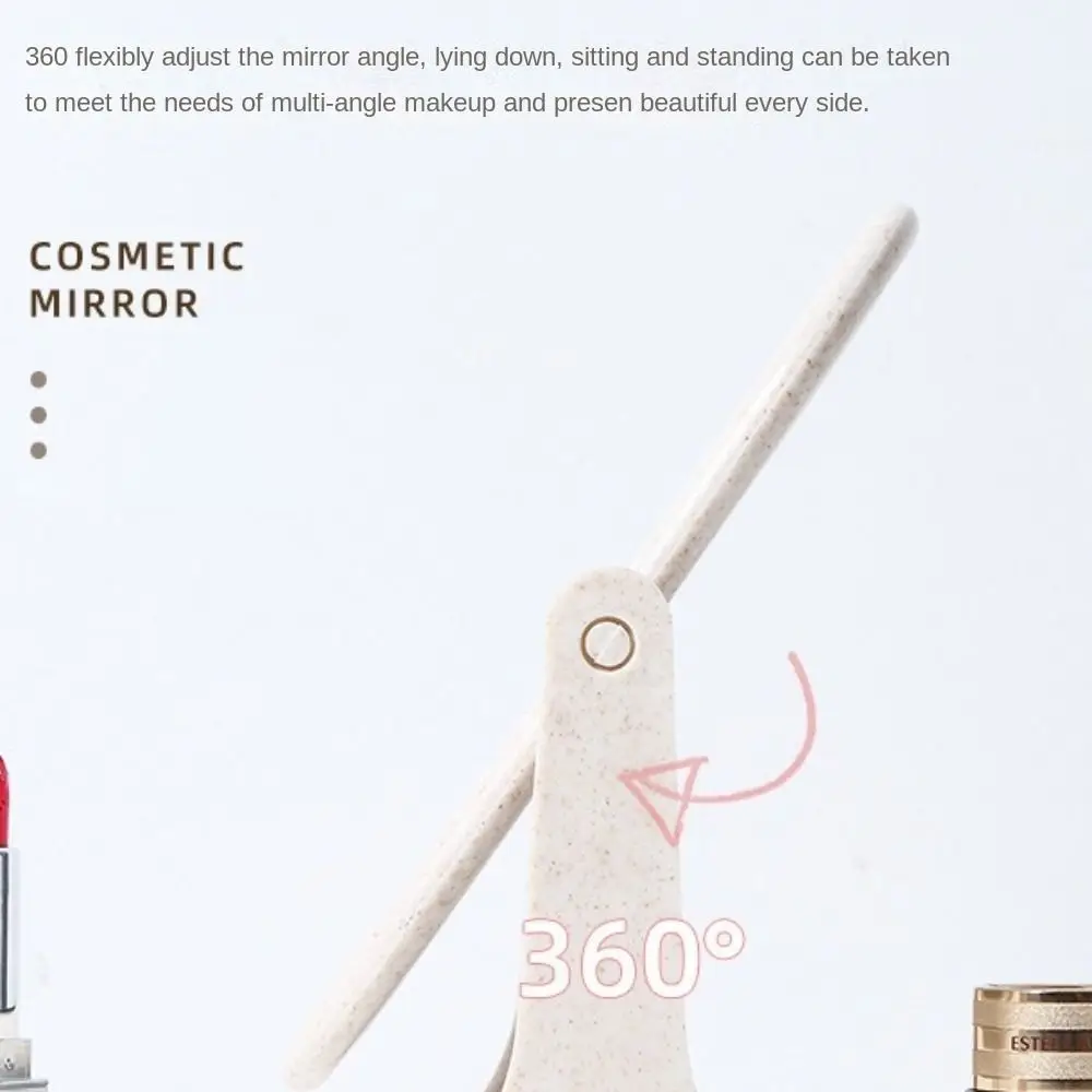 Espejo de maquillaje de escritorio plegable, espejo de princesa portátil de doble cara, espejo redondo cuadrado giratorio ajustable de 360 grados para el hogar