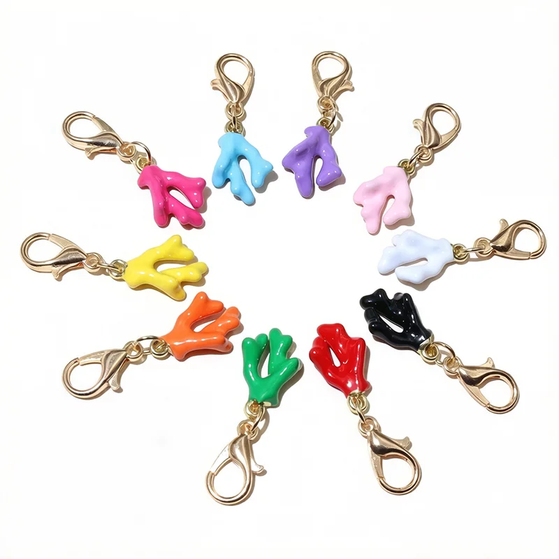 10pcs with Lobster Clasp 3D Enamel Coral Reef Charms Pendant Keychain Necklace Bracelet DIY Jewelry Making Accessories Findings