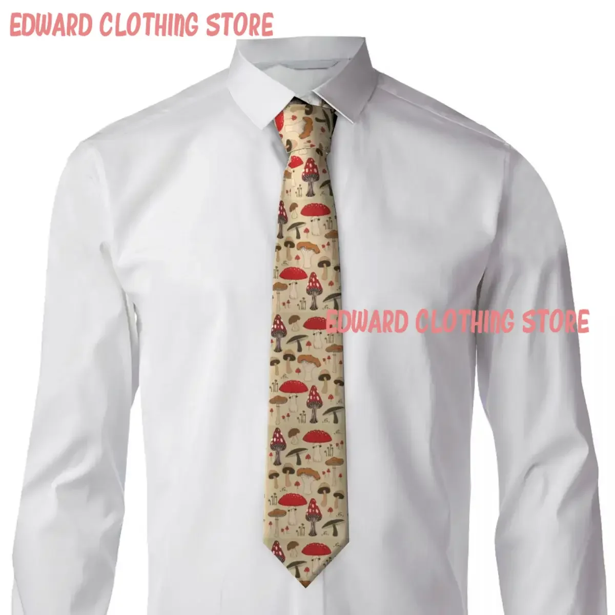 Novelty Mushroom Print Tie Funny Daily Wear Party Neck Ties Men Women Classic Elegant Necktie Accessories Quality Collar Tie