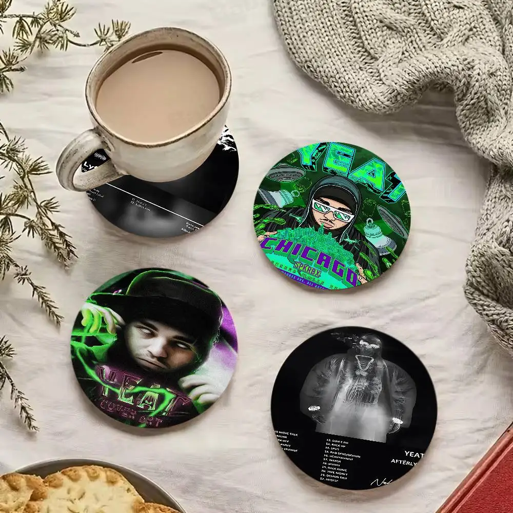 Pop Hip Hop Rapper Yeat Natural Wood Coaster Creative Cartoon Absorbent Cushion Coffee Mug Bowl Cushion Insulation Cushion