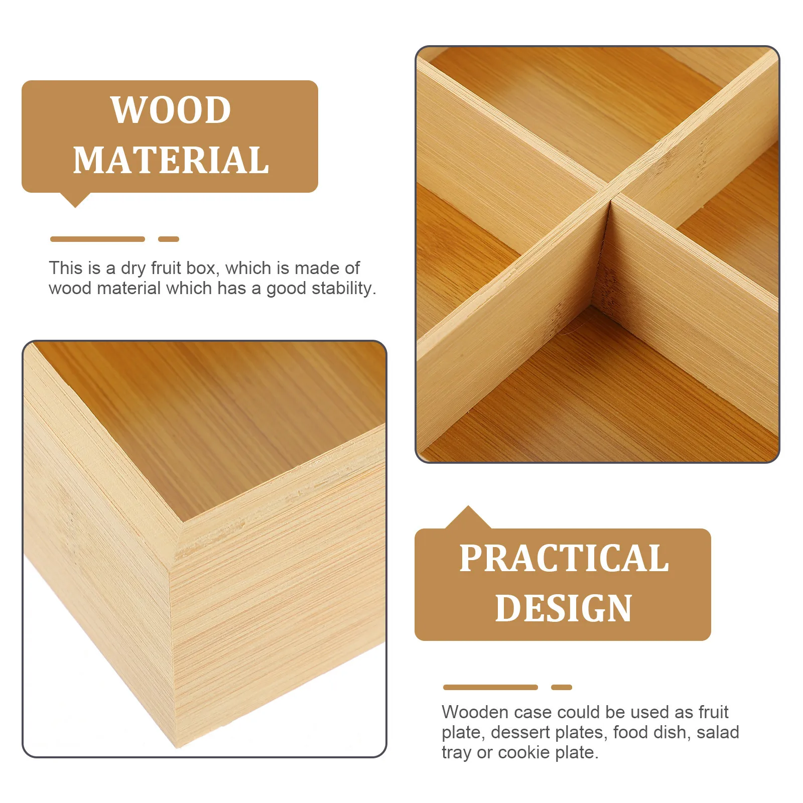 

4-Compartment Dried Fruit Storage Box Wooden Snack Serving Case For Nuts Candies Fruits Desktop Food Tray Party Wedding Gift