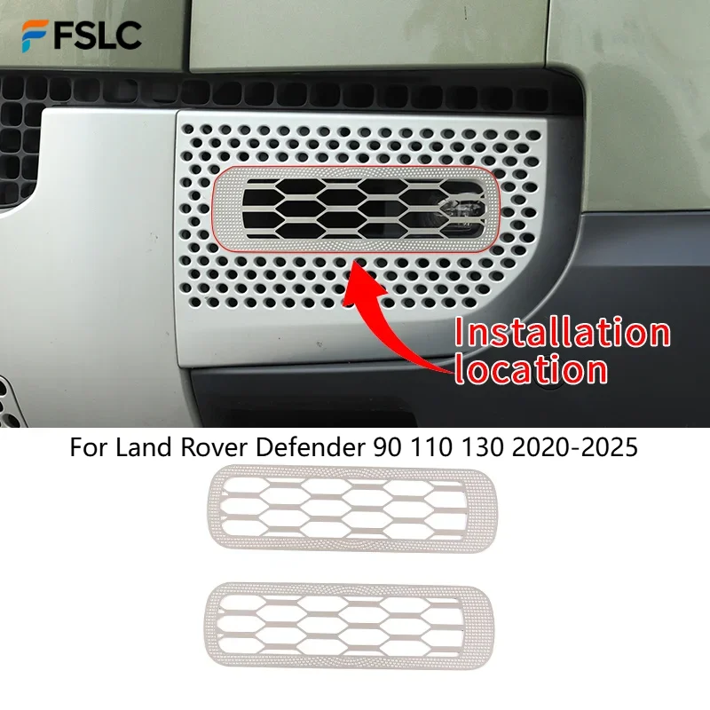 

⭐ Оригинальный ⭐ Для Land Rover Defender 90 110 130 (2020-2025) — Защитная накладка из нержавеющей стали на передний бампер для противотуманных фар