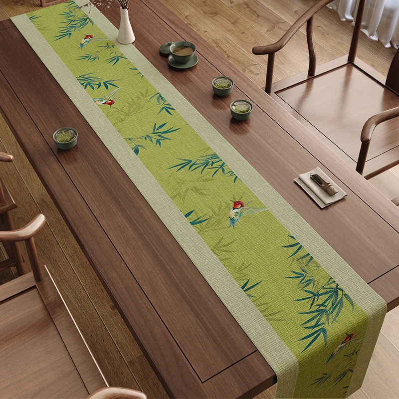 New Chinese Style Table Flag Table Runner Bamboo Printing Long Tablecloth Zen Tea Ceremony Home Restaurant Table Decoration