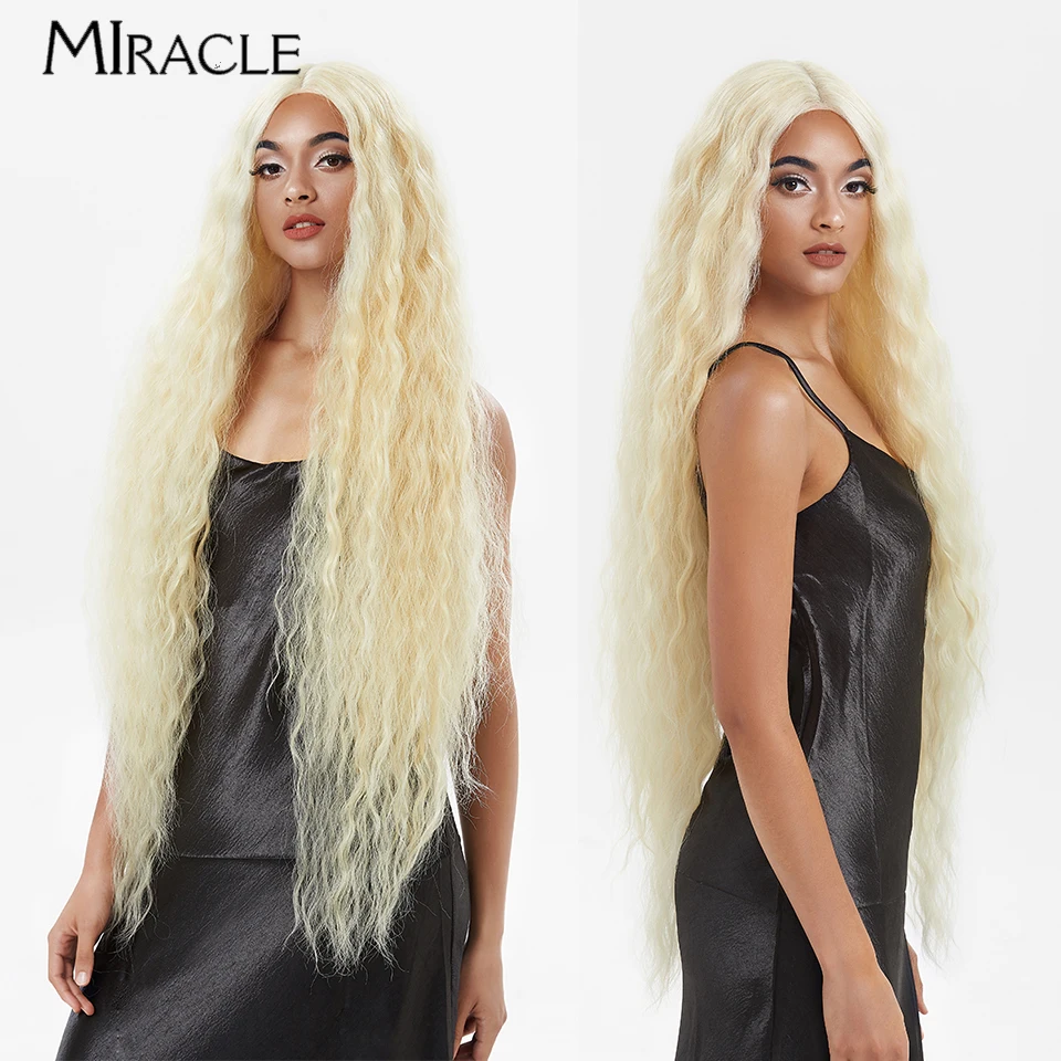 

MIRACLE Synthetic Lace Front Wig For Women 40Inch Cosplay Wig Super Long Wavy Lace Wig Heat Resistant Ombre Blonde Wig Curly Wig