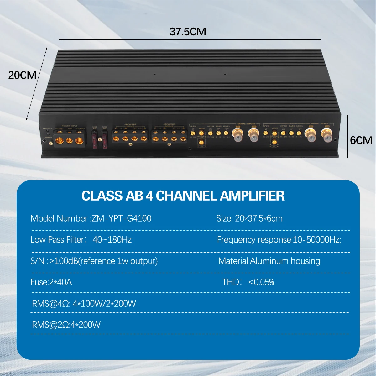 Aluminium Heat Sink DSP G4100  Amplifier 4 Channel 4*100W Class AB Car SQ Amplifier dsp car for Car Audio Speaker System