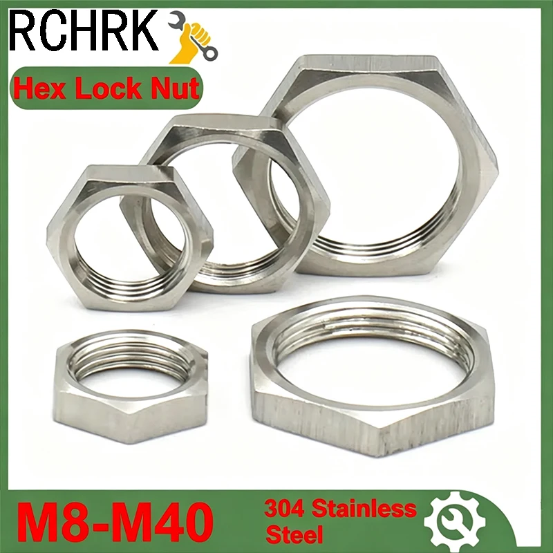 5pcs 304 Stainless Steel M8 M10 M12 M14 M16 M18 M20 M22 M24 M25 -M40 Hex Lock Nut Pipe Fitting Pitch 1mm 1.5mm Metric Female