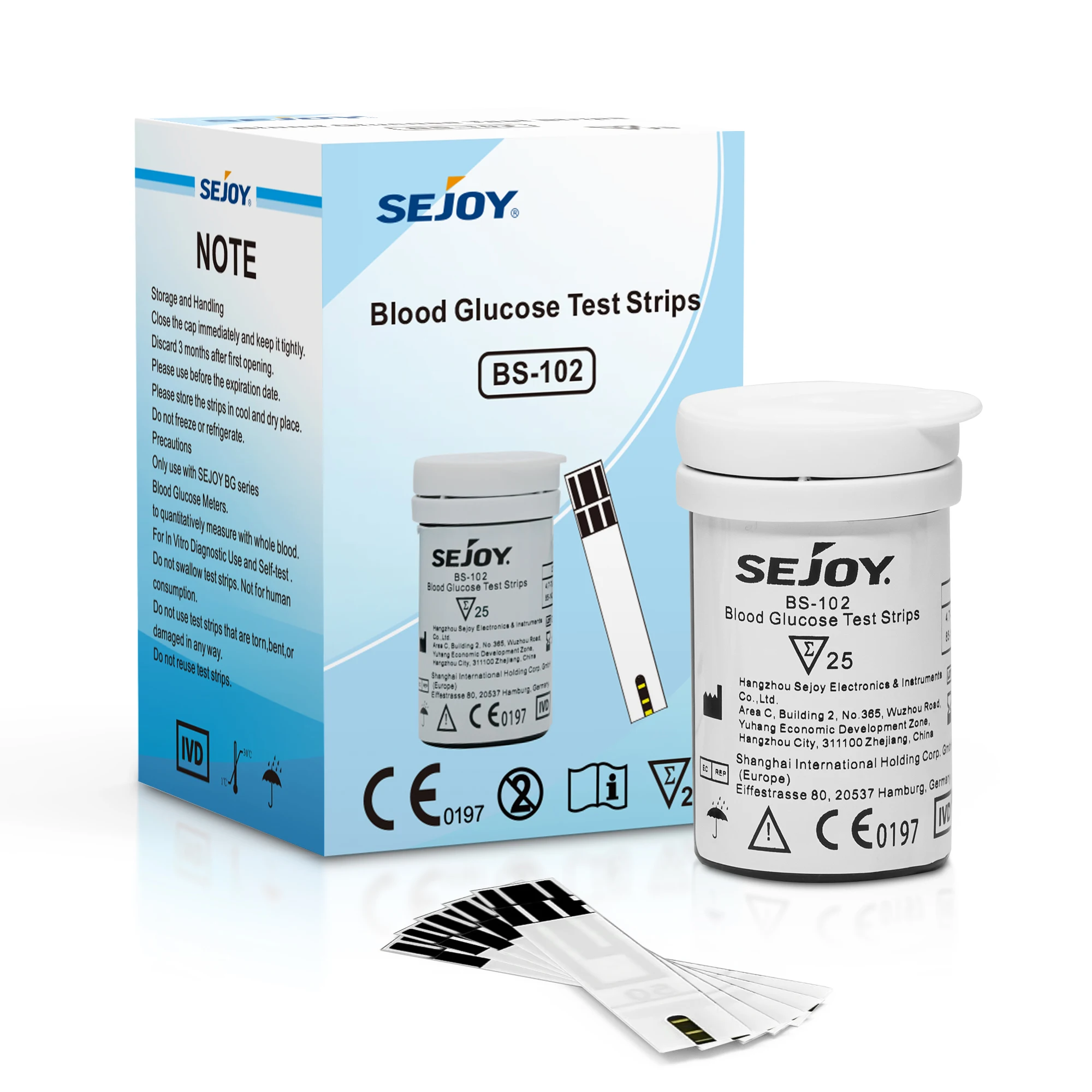 Sejoy BS-102 Blutzuckermessgerät Teststreifen 100 Stück für BG-201, BG-202, BG-203 Glukosemessgerät Blutzuckertestpapiere Blutentnahme