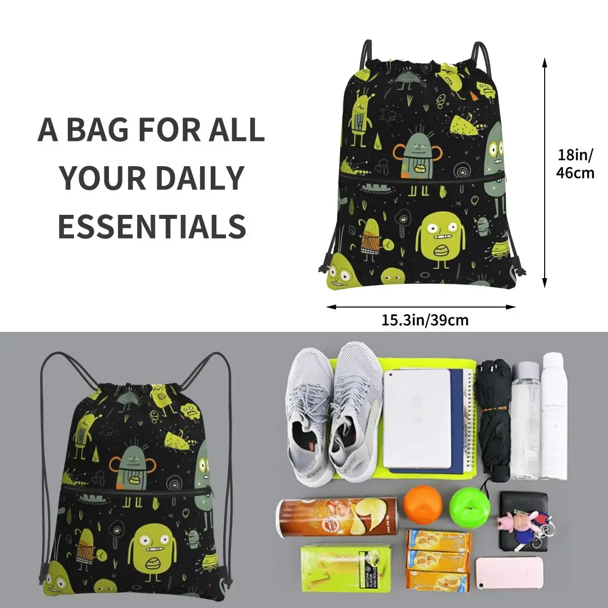 Chartruese Aliens II Portable Backpacks Drawstring Bag Fashion Drawstring Bundle Pocket Sundries Bags For School Students