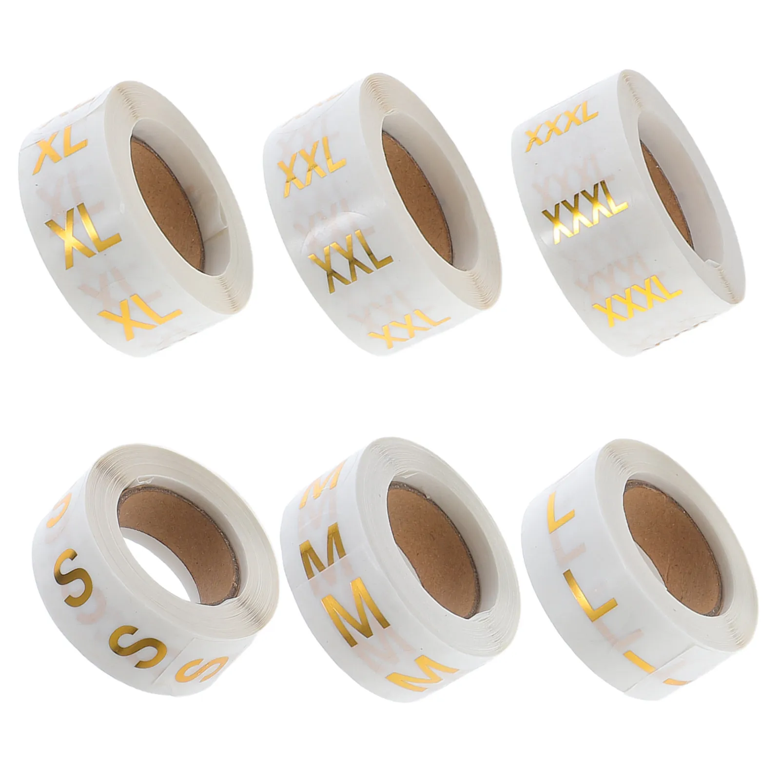 

6 Rolls Highend Gold Stamping Clothing Size Labels Clear Background Round Stickers S-3Xl 20Mm Waterproof for Apparel