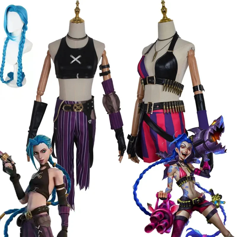 Disfraz de la Liga de Leyendas Jinx LOL para mujer, disfraz de Anime con peluca, novedad de 2023