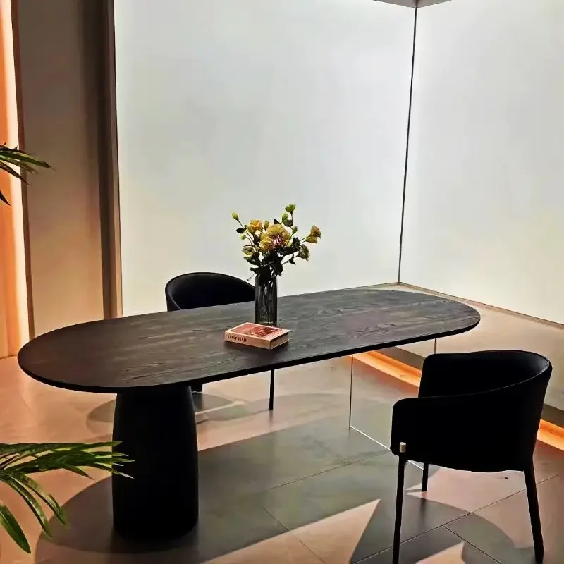 

Minimalist ash wood smoke color solid wood dining table household