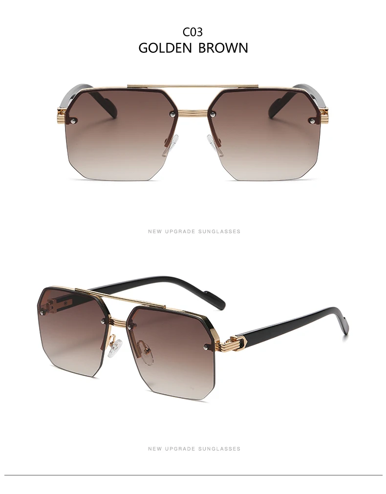 Herren Metall-Sonnenbrille Quadratischer Halbrahmen mit Ziernieten Lässiger Trend Persönlichkeit Retro Mode Outdoor-Sport-Brille – Detail 6
