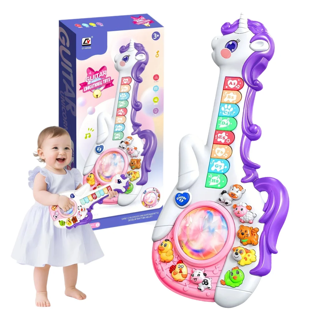 

Подарки на день рождения для девочек: музыкальные игрушки-единороги, развивающая мультяшная гитара для малышей от 3 лет, интерактивные обучающие игрушки на Рождество