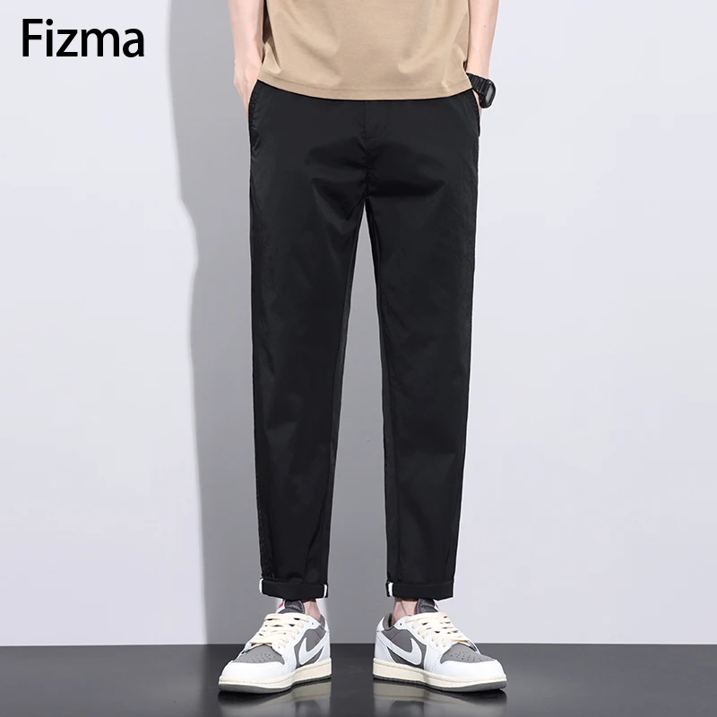 Fizma Brand Men\'s Clothing Elastic Waist Straight Casual Pants Man Breathable Sweatpant Summer Thin Trouser For Men Joggers Male