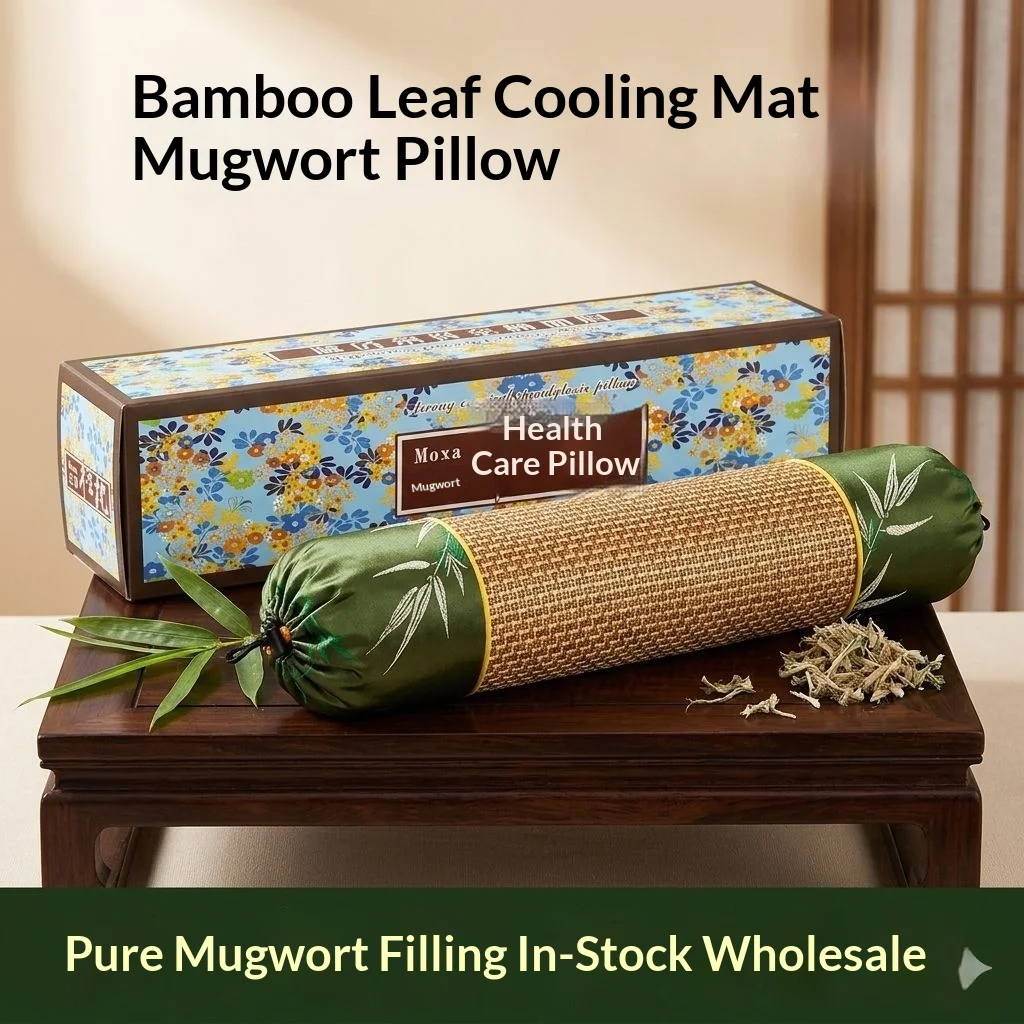 2026 New Bamboo Leaf Mat Neck Pillow Mugwort Cylindrical Candy Pillow Cervical Support Massage Wormwood Filling for Bed Sleeping