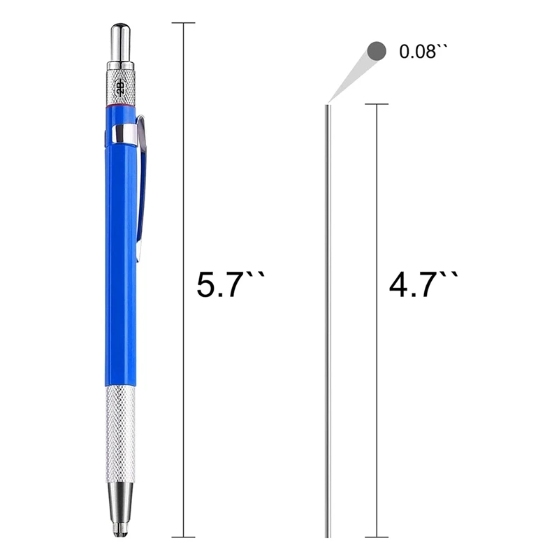 Matita per saldatori a strisce da 5 pezzi con ricariche rotonde in argento da 60 pezzi, matite meccaniche per Scriber in metallo duro con pennarello in metallo