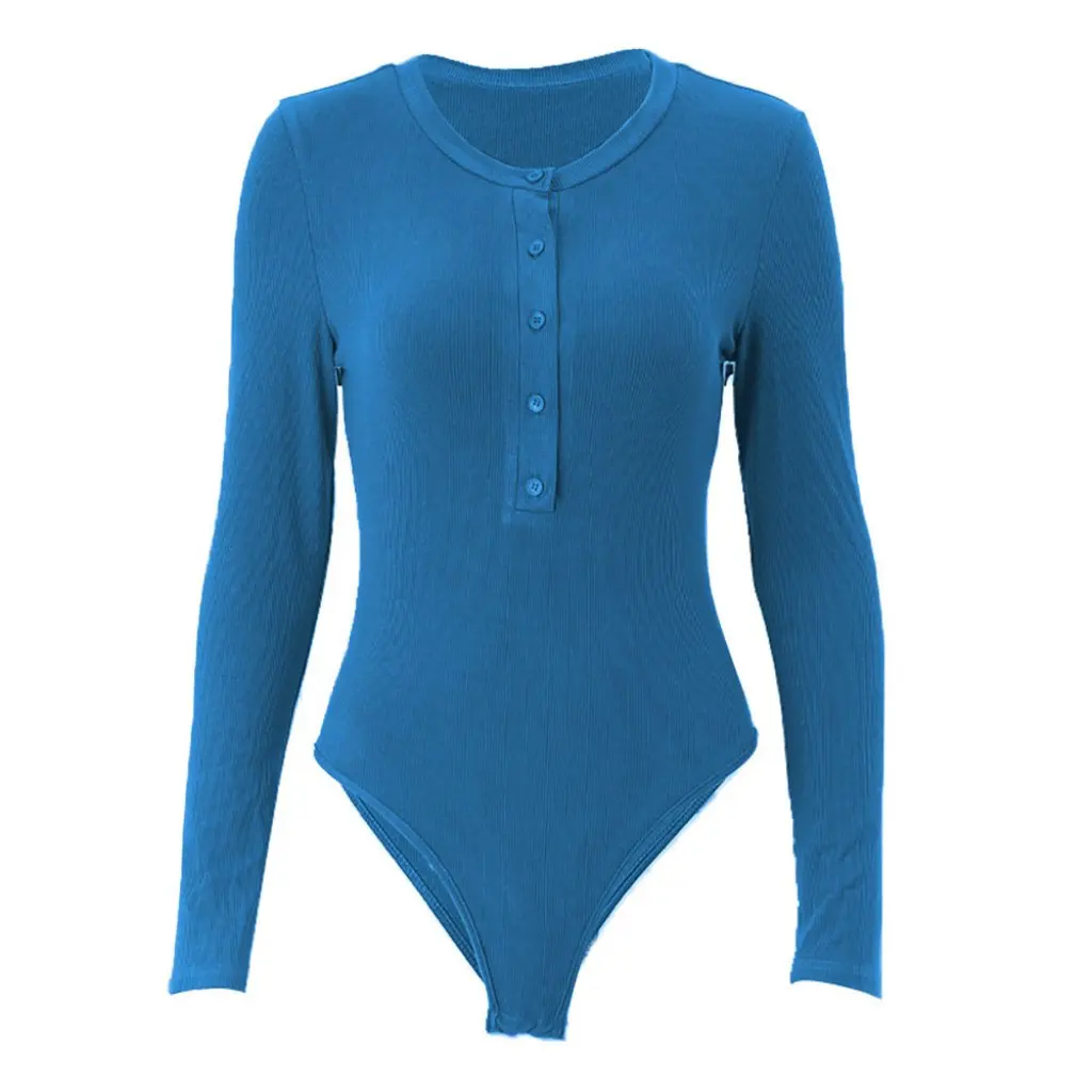 

European And American Style V-Neck Buttoned Slimming Jumpsuit Pure Color Knitwear Sexy Bottoming Wear for Women