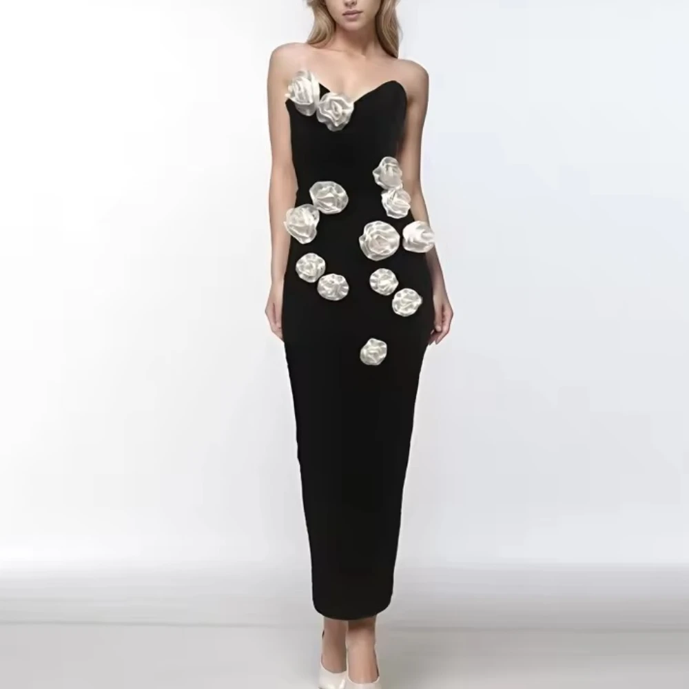 Luxo sexy 3d flores vestido de baile sem mangas fino ajuste maxi vestido requintado alta qualidade vestidos de festa de baile para mulher personalizado