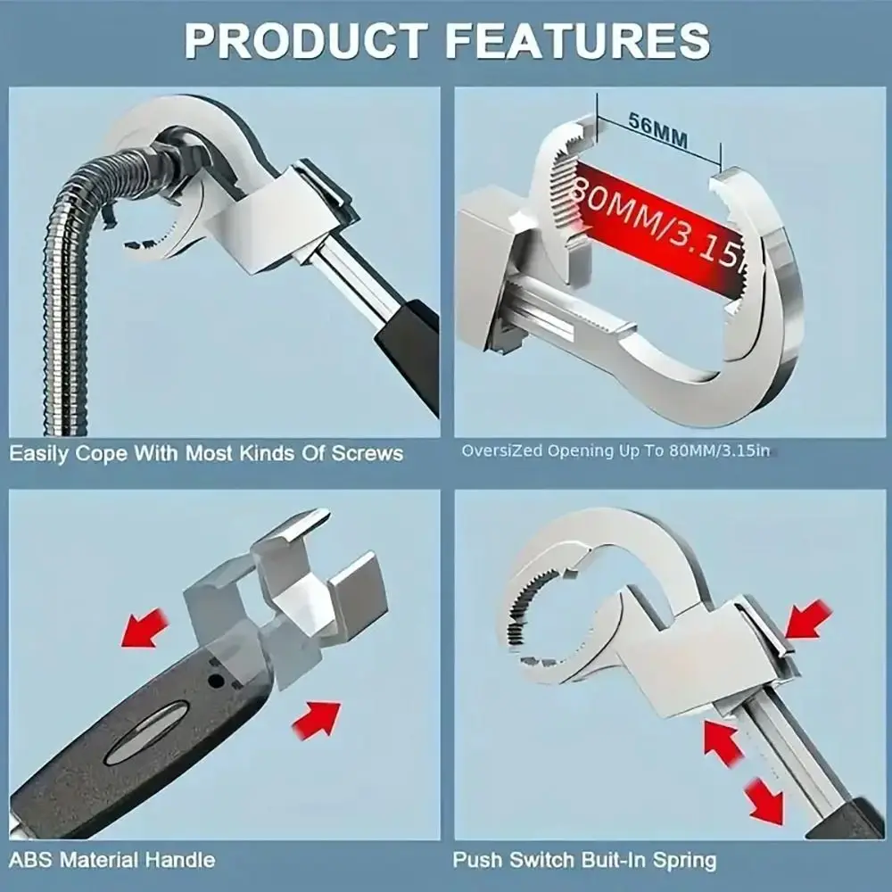 

NEW Universal Faucet Wrench Multi-functional Aluminum Alloy Bathroom Spanner Adjustable Plumbing Wrench