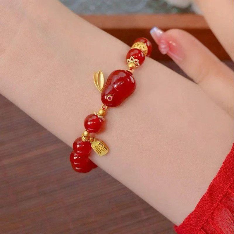 Retro crafts, women's red agate lucky bracelet, exquisite women's accessories, auspicious accessories, gift giving gifts