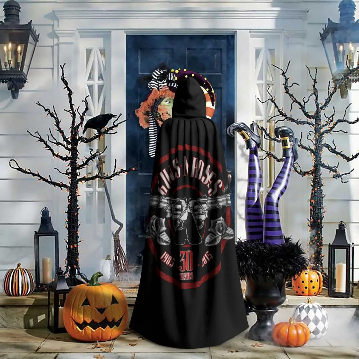 

Длинный плащ с капюшоном в стиле стимпанк, костюм ведьмы, средневековый костюм, косплей, накидка на Хэллоуин, вампир, для взрослых, унисекс, в стиле хэви-метал группы Guns N' Roses