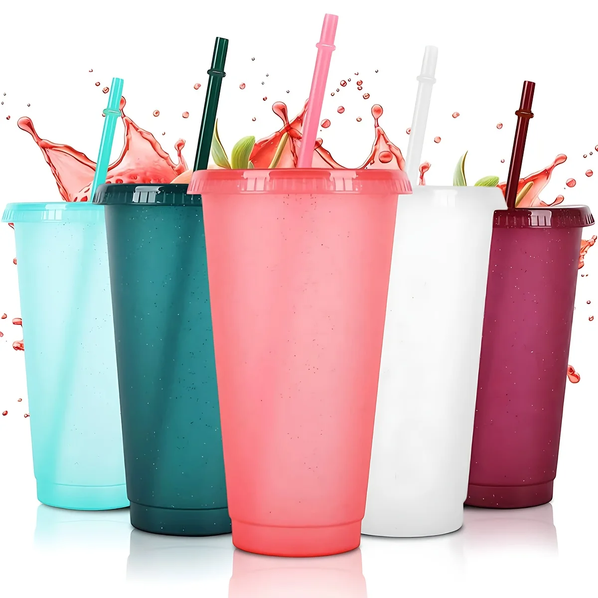 2/4Pcs Reusable Plastic Cup, 710ml Drinkware Tumblers, Coloured Acrylic Cups Tumblers with Lids and Straws, Plastic Bulk Cup