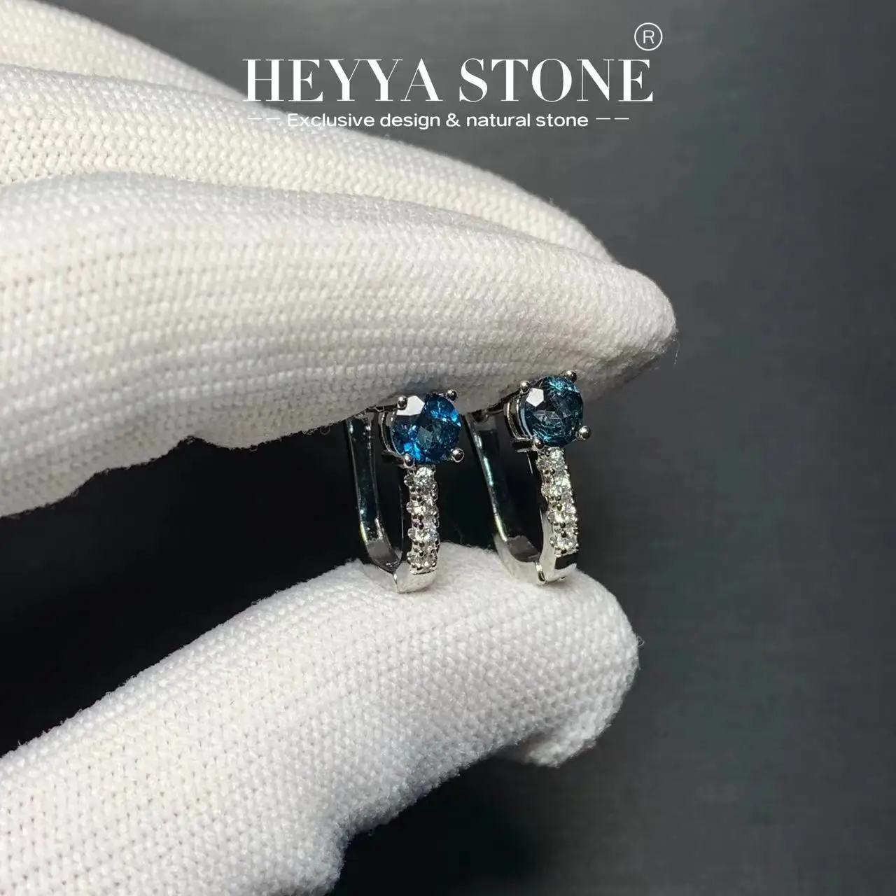 HEYYA STONE Vintage Natural Blue Topaz Hoop Earrings Simple Classic Round Circle Gemstone Jewelry Handmade 14K GOLD exclusive