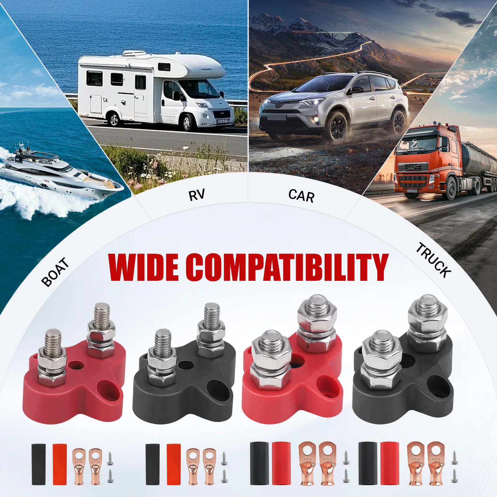 

Car Terminal Block Studs M8 5/16" BusBar M6 1/4" Bus Bar Positive Negative Power Distribution Stud Connectors For Truck RV Boat