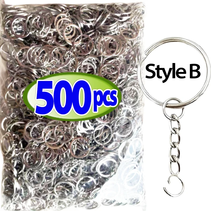 50/500 stücke versilberter Metall rohling Schlüssel bund Schlüssel bund geteilte Schlüssel ringe mit Ketten kletter schnallen Karabiner Schlüssel bund Zubehör