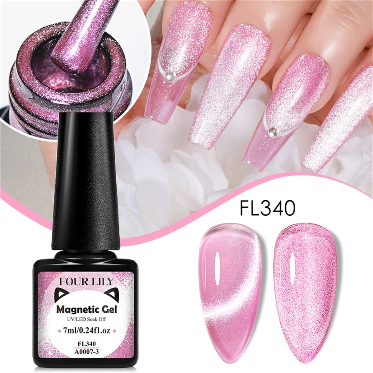 7ml Shiny Cat Magnetic Gel Nail Polish Pink Glitter Semi Permanant Soak Off UV LED Gel Varnish For Manicure DIY Nail Supplies