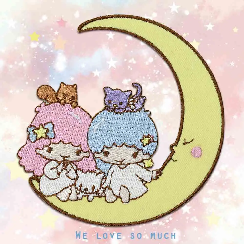 Self Adhesive Crescent Moon Cartoon Embroidery Patch, Sweet Anime Figure Sticker Patch for Clothes Bag Stick on Decor