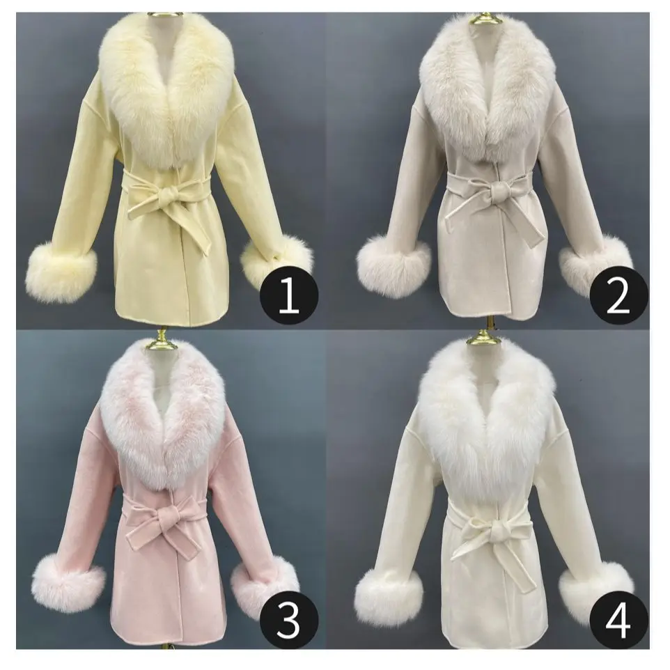 JANEFUR Winter Coat for Women 2022 New Cashmere Wool Coats with Real Fur Collar Cuffs Fashion Elegant Middle Long Lady Outerwear