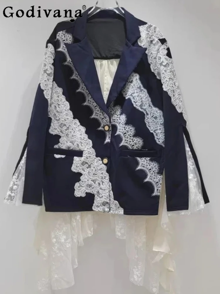 الخريف شيك الدانتيل الربط فضفاضة طويلة الأكمام أنيقة بليزرات سترة أنيقة تنوعا غير النظامية مزاجه قمة الموضة الكورية #4