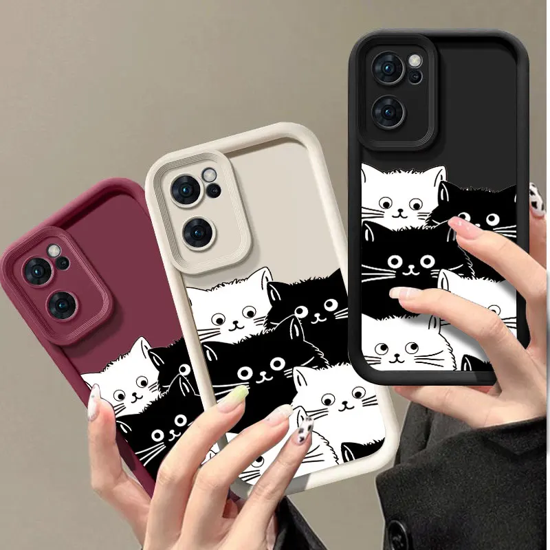 Cute Cat Fashine Phone Case For OPPO FIND X5 RENO 6 7 7Z 8 8T 10 11 12 12F PRO PLUS 5G Shockproof Soft Cover Coque Shell