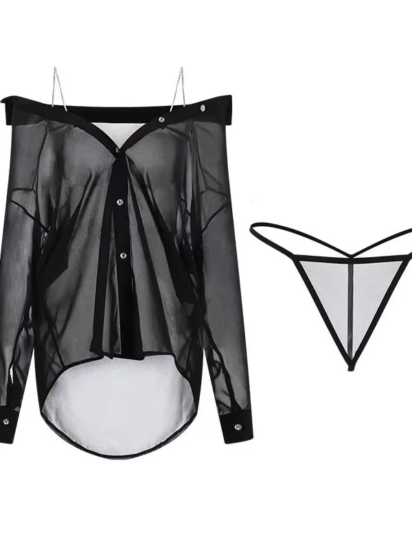 Meow Beauty Boyfriend Wind Snow Spin Camicia Fascino maturo Biancheria intima elegante Abstinence Cappotto a catena Solido scuro V Abito ampio W0UF