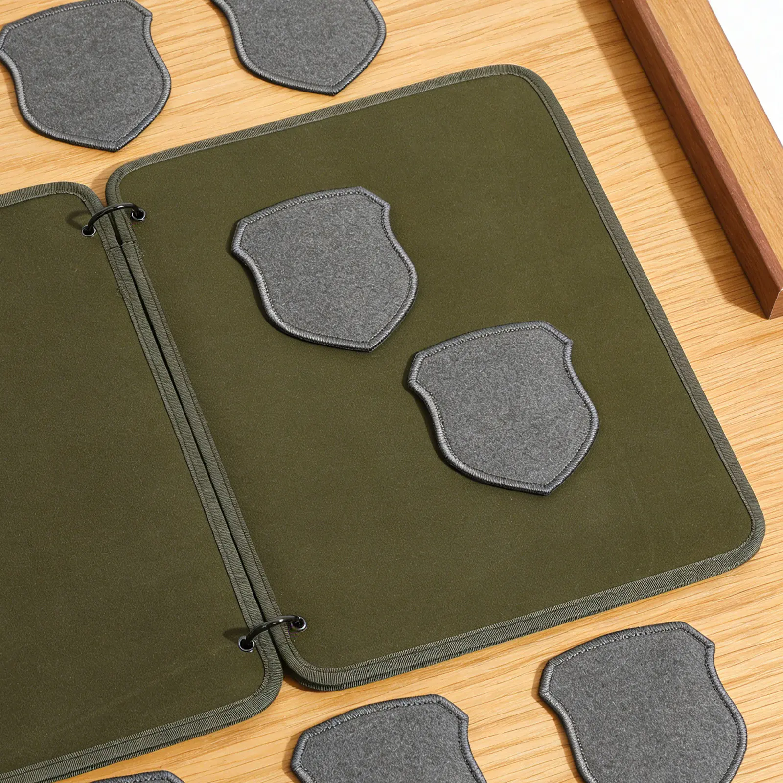 holder-display-board-flip-page-badge-organizer-165x126-inch-olive-green-hook-loop-panel-arm-band-patch-collection