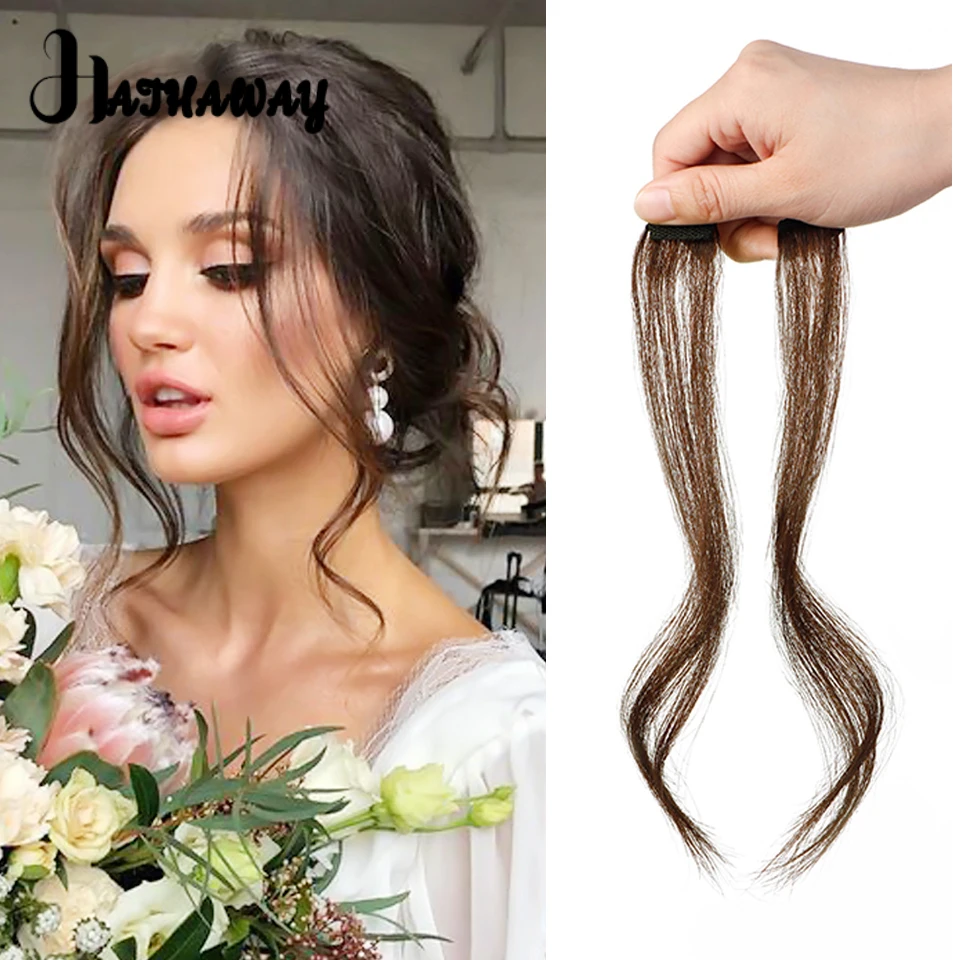 

Synthetic 30CM Long Curly Bangs Clips Front Two Side Fringe Hair Extension Natural Synthetic Middle Part Fake Fringe for Women