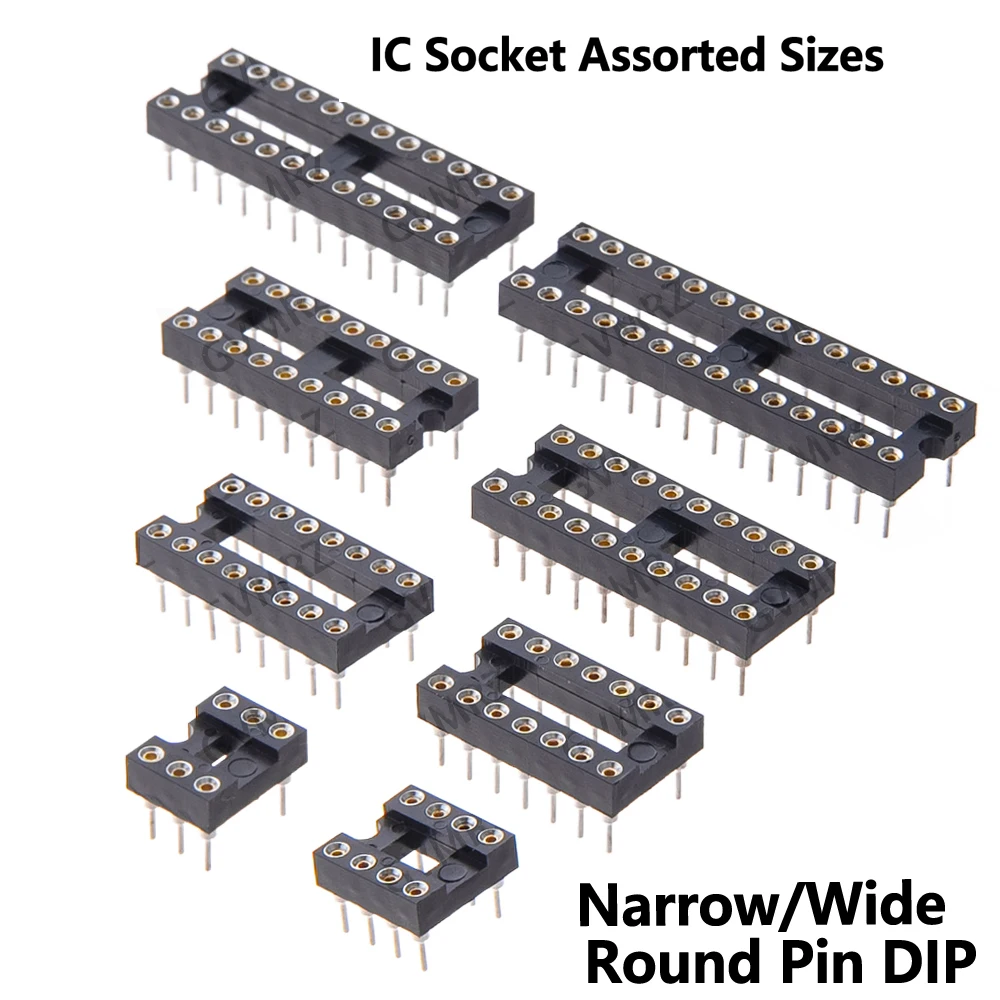 5PCS DIP14 DIP16  Round Pin DIP IC Socket Assorted Sizes DIP18 DIP20 DIP24 Narrow/ Wide DIP28 DIP40 Wide for PCB DIY Electronics