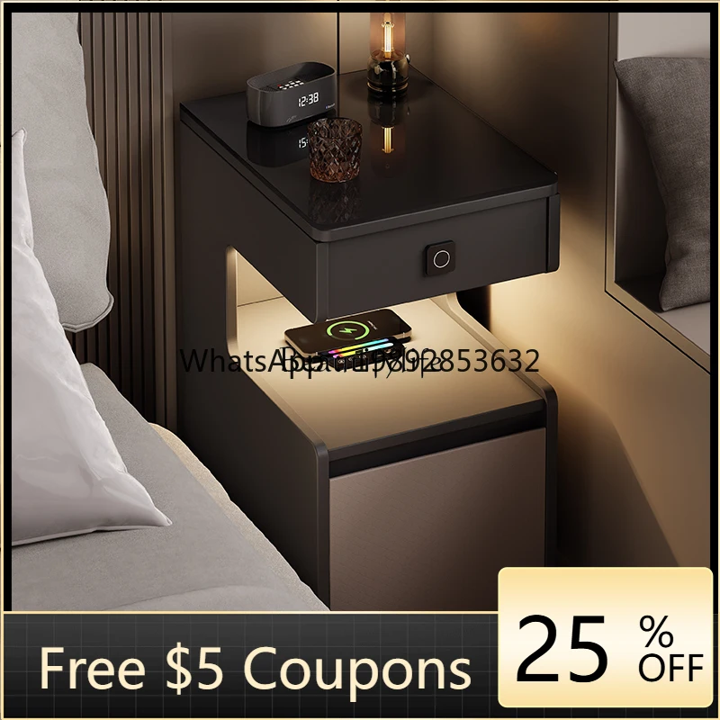 D24- Italian minimalist ultra-narrow smart bedside storage cinet wireless charging with light